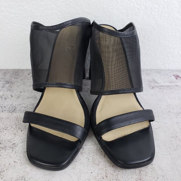 42 Gold Linx Black Leather Mesh Slide Sandals Heels size 7.5M Cocktail Evening - Picture 9 of 16